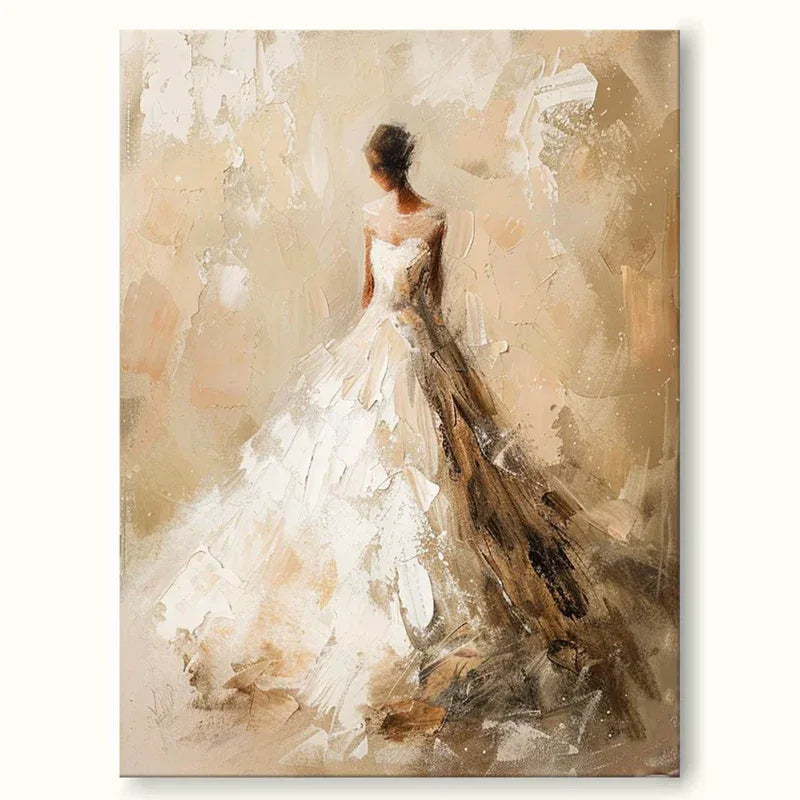 Elegant Bride-Modern Hand-Painted Warm and Soft Tone Elegant Portrait Oil Painting Wall Art