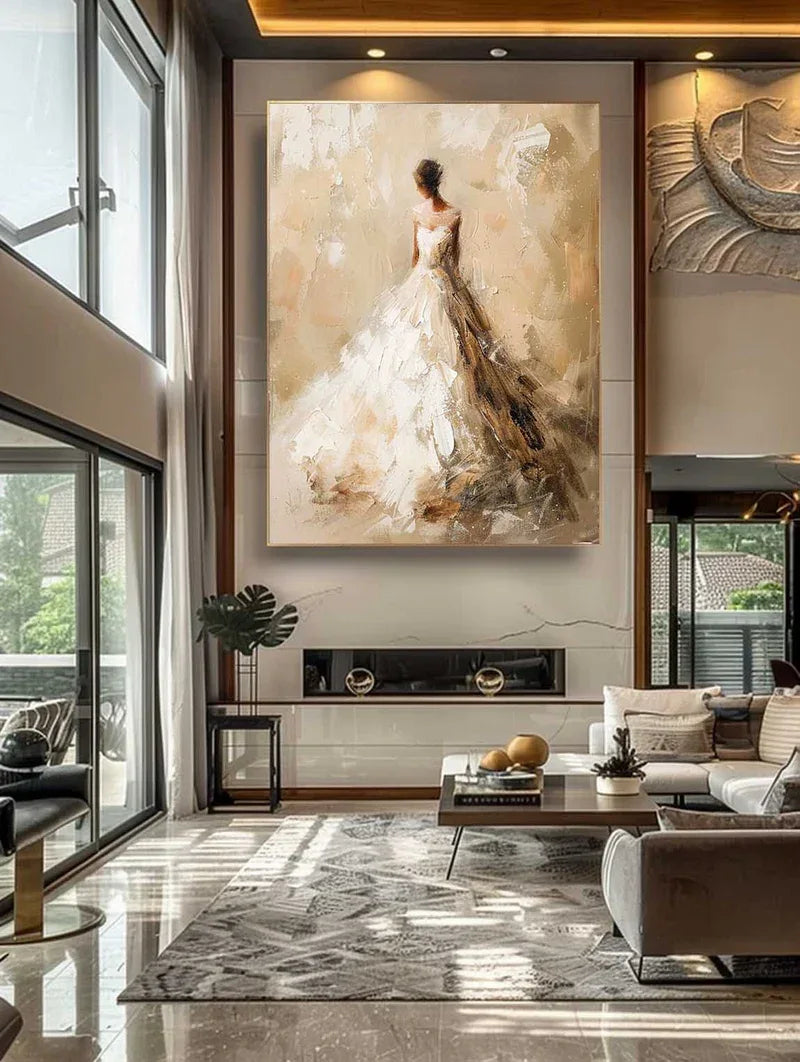 Elegant Bride-Modern Hand-Painted Warm and Soft Tone Elegant Portrait Oil Painting Wall Art