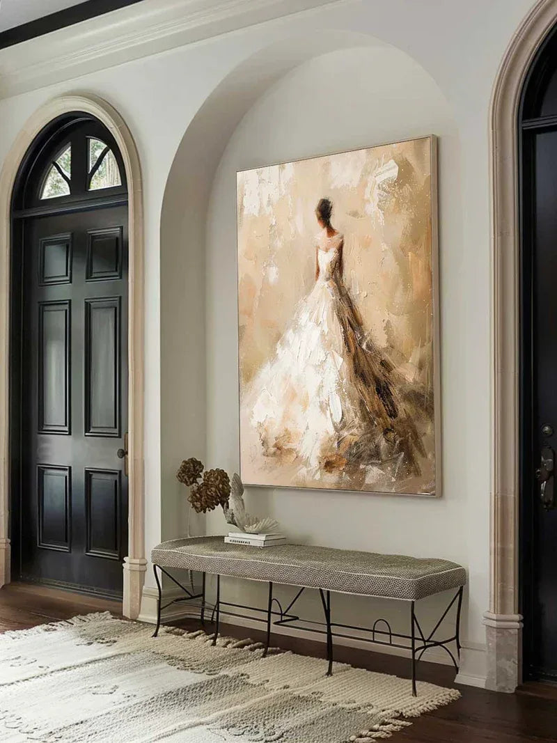 Elegant Bride-Modern Hand-Painted Warm and Soft Tone Elegant Portrait Oil Painting Wall Art
