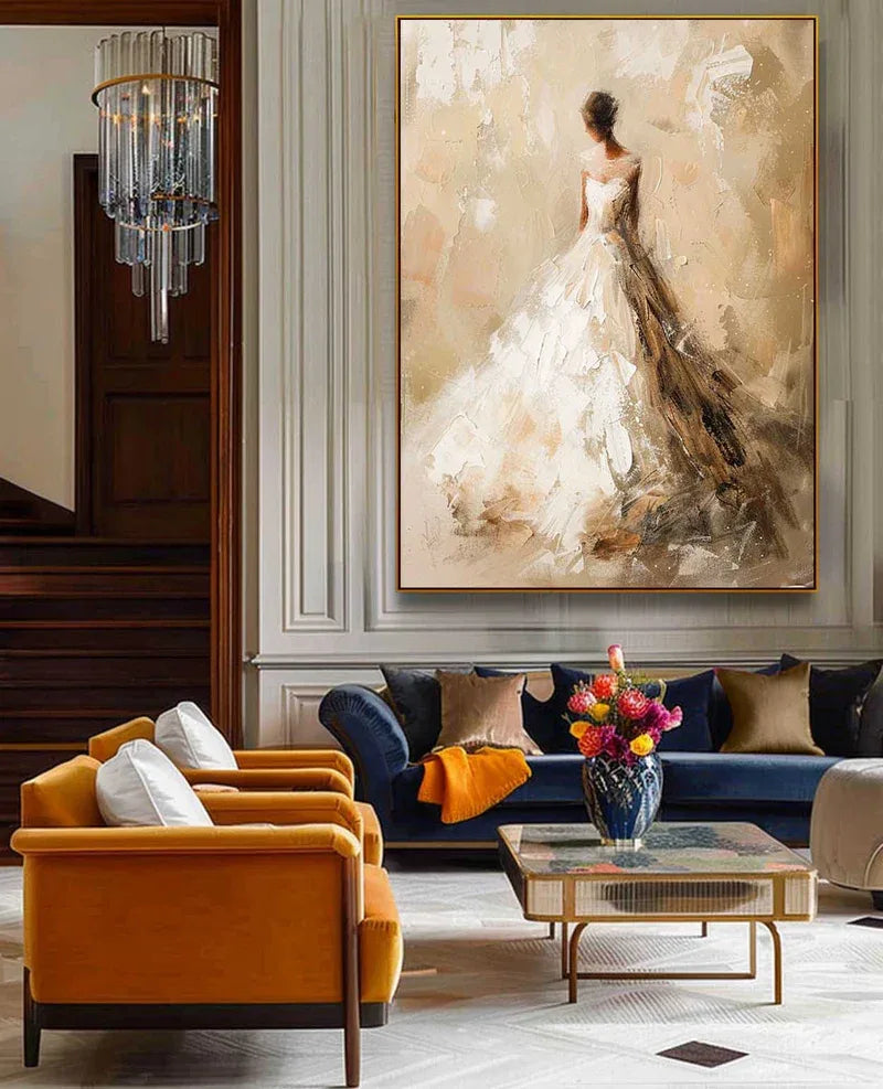 Elegant Bride-Modern Hand-Painted Warm and Soft Tone Elegant Portrait Oil Painting Wall Art