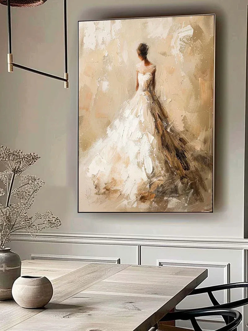 Elegant Bride-Modern Hand-Painted Warm and Soft Tone Elegant Portrait Oil Painting Wall Art