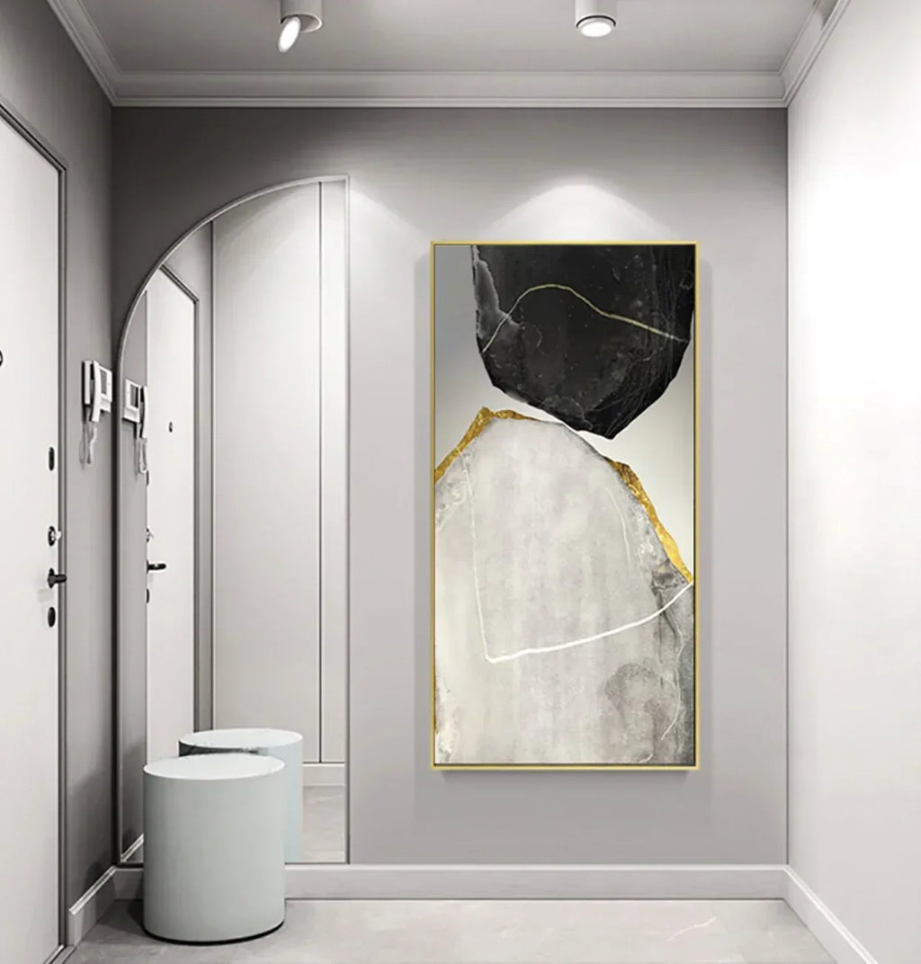 Abstract Stone Glam-Modern Minimalist Black and White Stone Collision Texture Wall Art