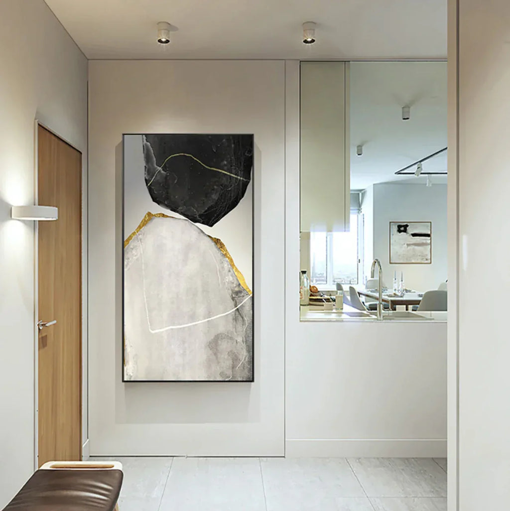 Abstract Stone Glam-Modern Minimalist Black and White Stone Collision Texture Wall Art