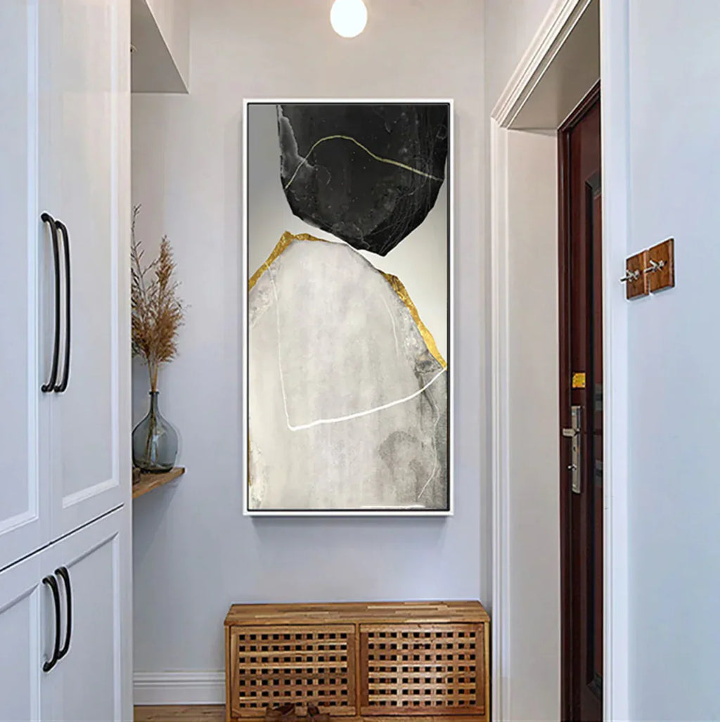 Abstract Stone Glam-Modern Minimalist Black and White Stone Collision Texture Wall Art
