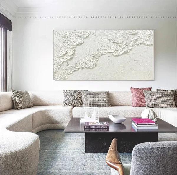 Minimalistic Balance Canvas Painting-Hand Drawn Pure White Flowing Texture Wall Art