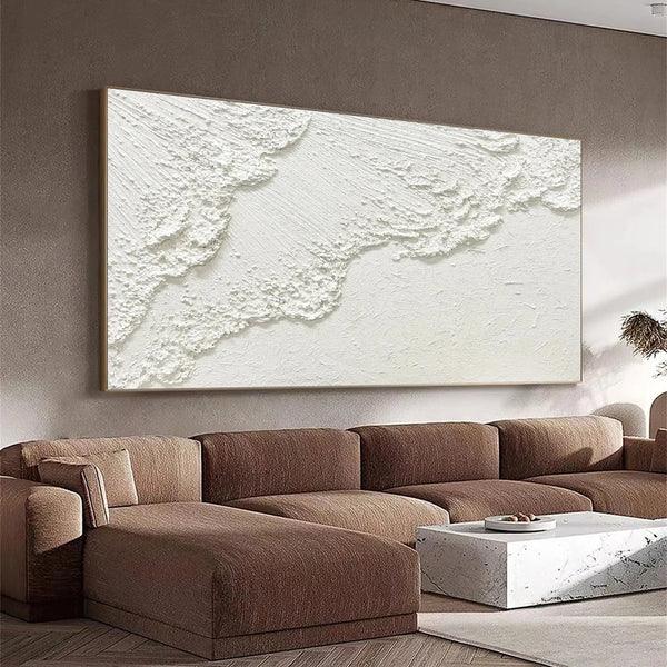 Minimalistic Balance Canvas Painting-Hand Drawn Pure White Flowing Texture Wall Art