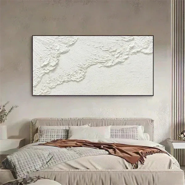 Minimalistic Balance Canvas Painting-Hand Drawn Pure White Flowing Texture Wall Art