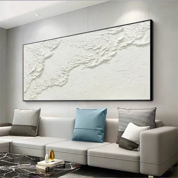 Minimalistic Balance Canvas Painting-Hand Drawn Pure White Flowing Texture Wall Art