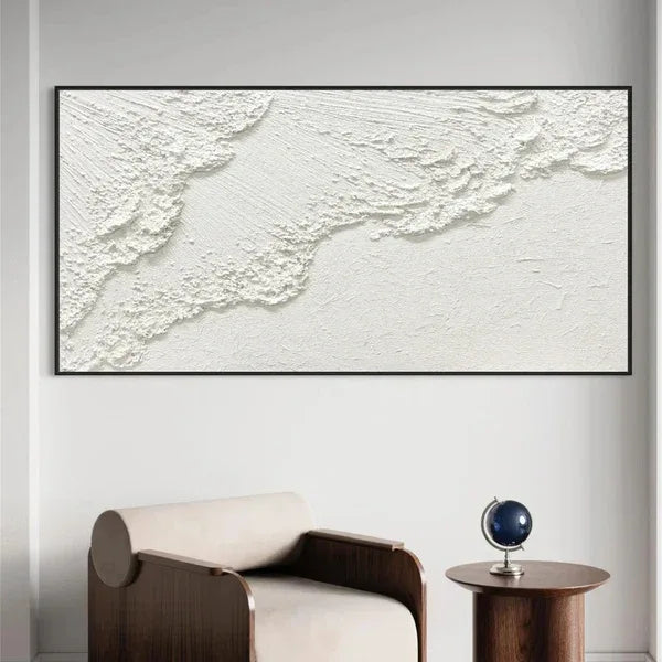 Minimalistic Balance Canvas Painting-Hand Drawn Pure White Flowing Texture Wall Art