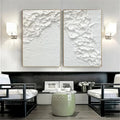 Minimalist White Textures-Textured Snowfall Abstract Painting Set of 2