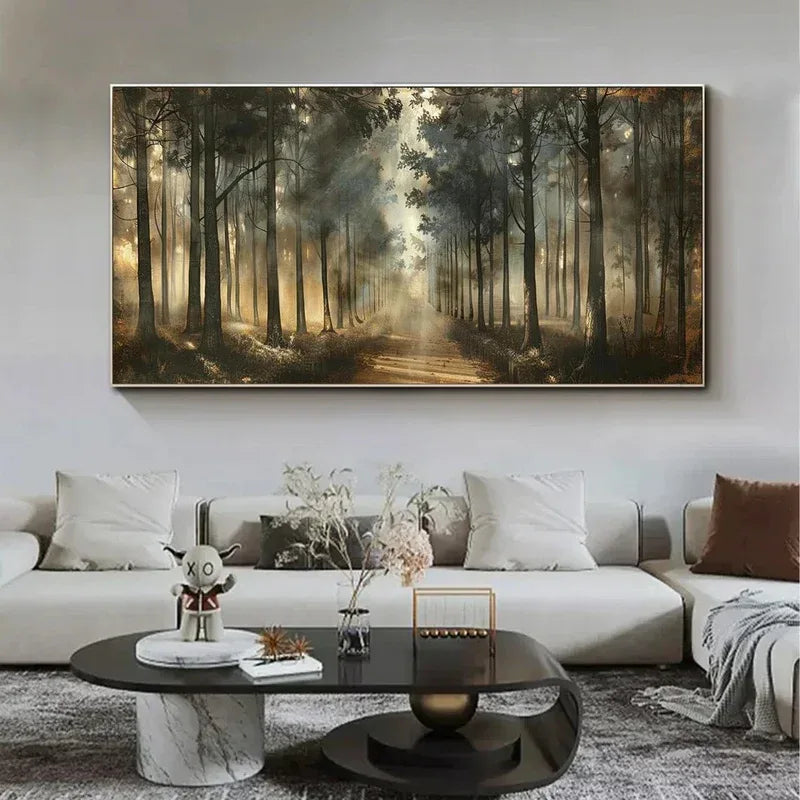 Misty Forest Path Wall Art | Nature Landscape Canvas Painting#AB14066
