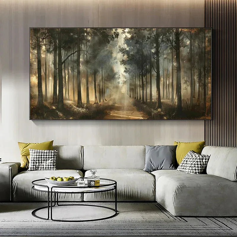 Misty Forest Path Wall Art | Nature Landscape Canvas Painting#AB14066