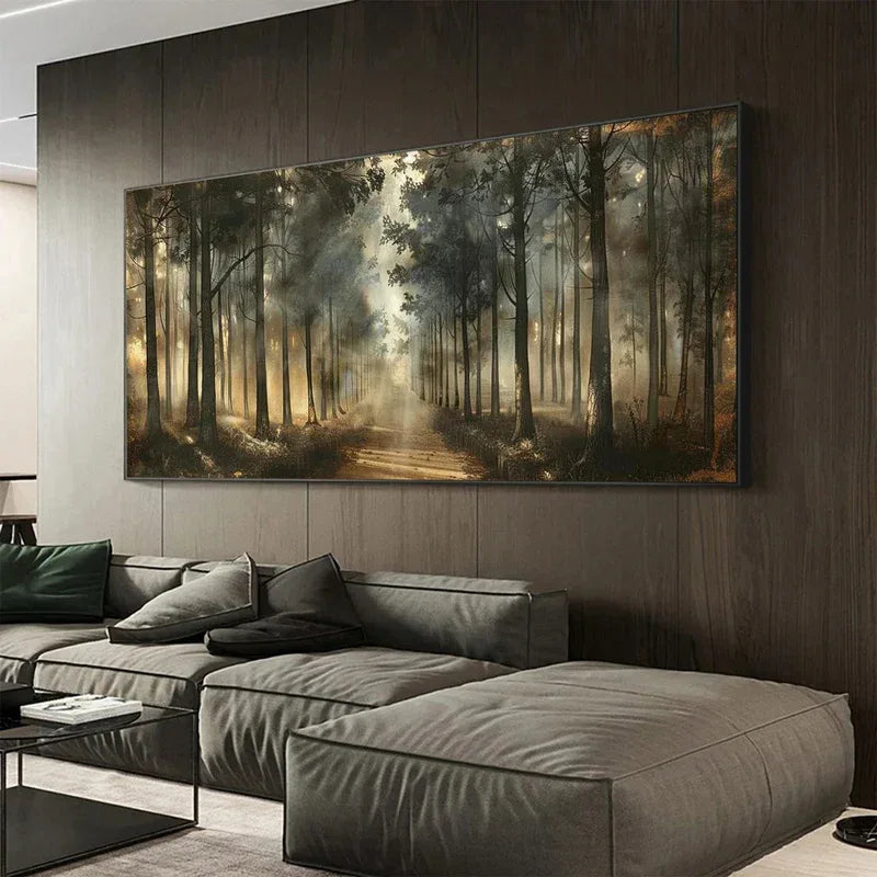 Misty Forest Path Wall Art | Nature Landscape Canvas Painting#AB14066