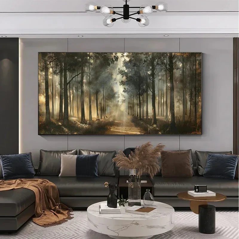 Misty Forest Path Wall Art | Nature Landscape Canvas Painting#AB14066