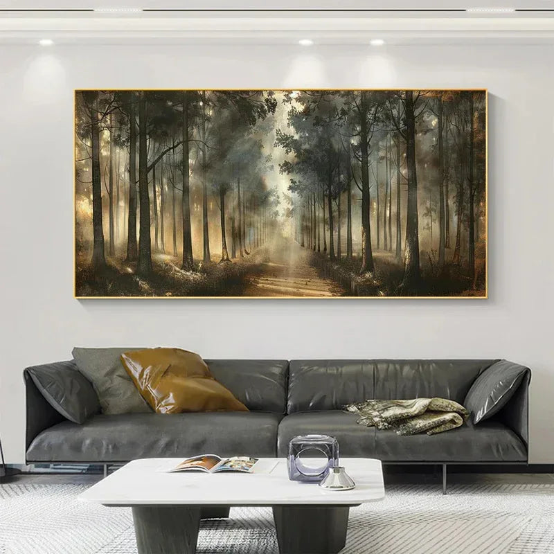 Misty Forest Path Wall Art | Nature Landscape Canvas Painting#AB14066