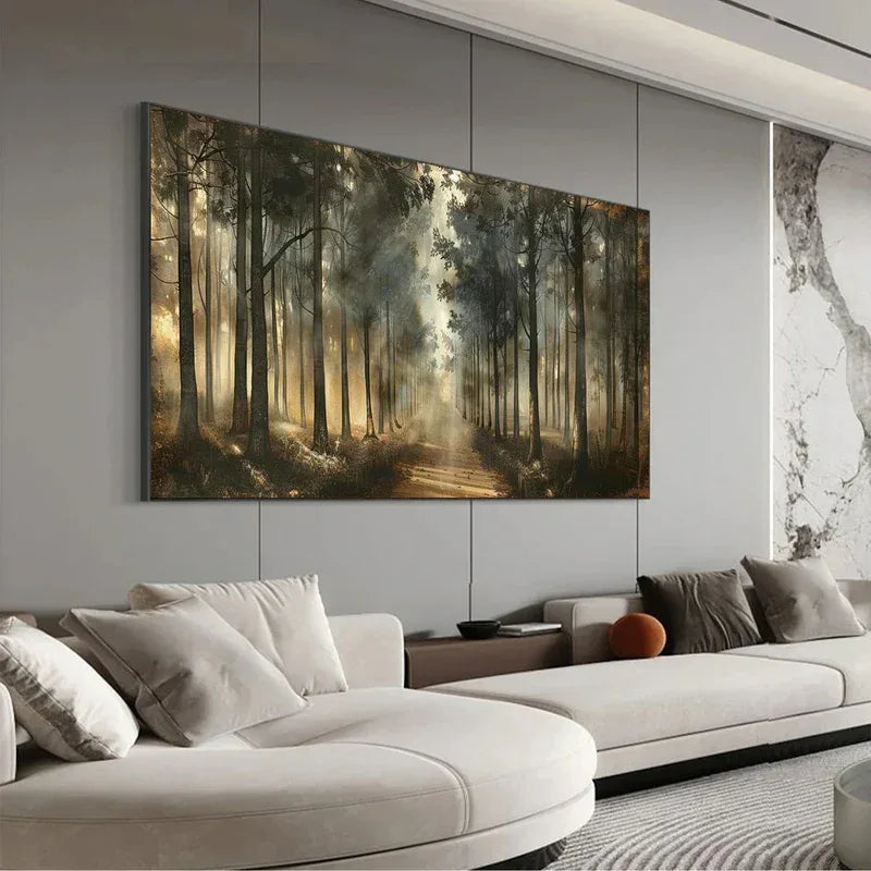 Misty Forest Path Wall Art | Nature Landscape Canvas Painting#AB14066
