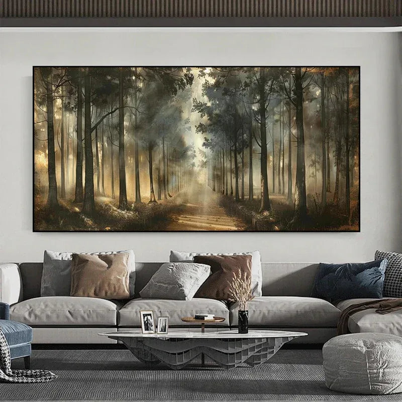 Misty Forest Path Wall Art | Nature Landscape Canvas Painting#AB14066