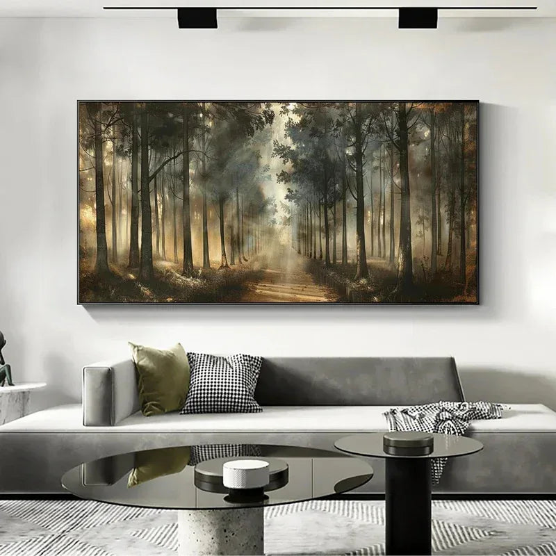Misty Forest Path Wall Art | Nature Landscape Canvas Painting#AB14066