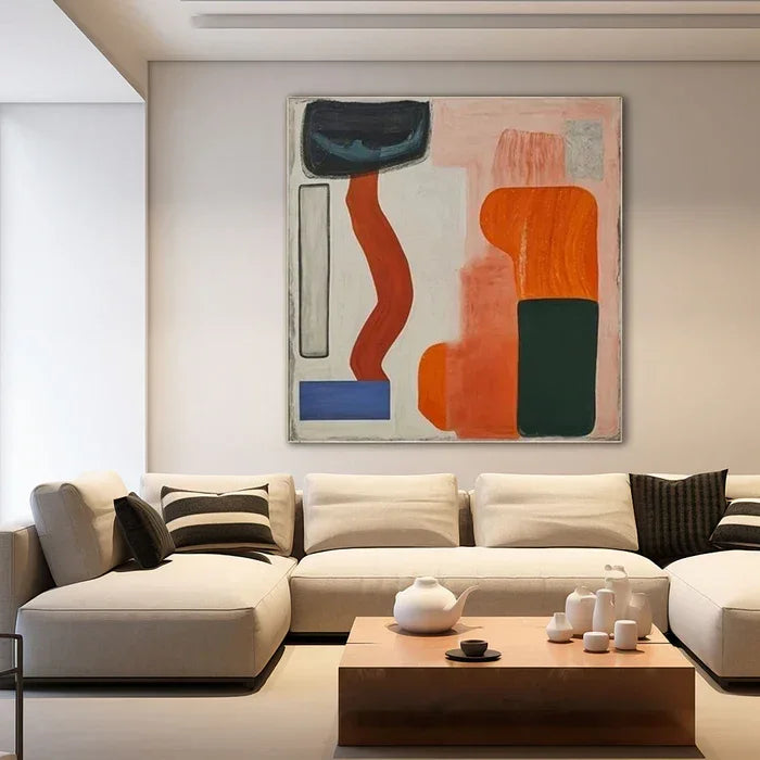 Modern Harmony - Geometric Abstract Color Block Oil Painting#AB14090