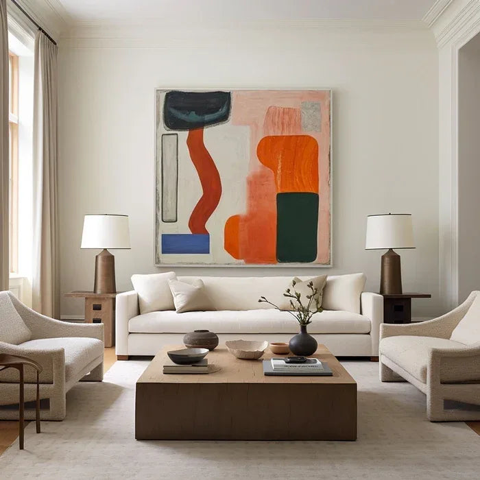 Modern Harmony - Geometric Abstract Color Block Oil Painting#AB14090