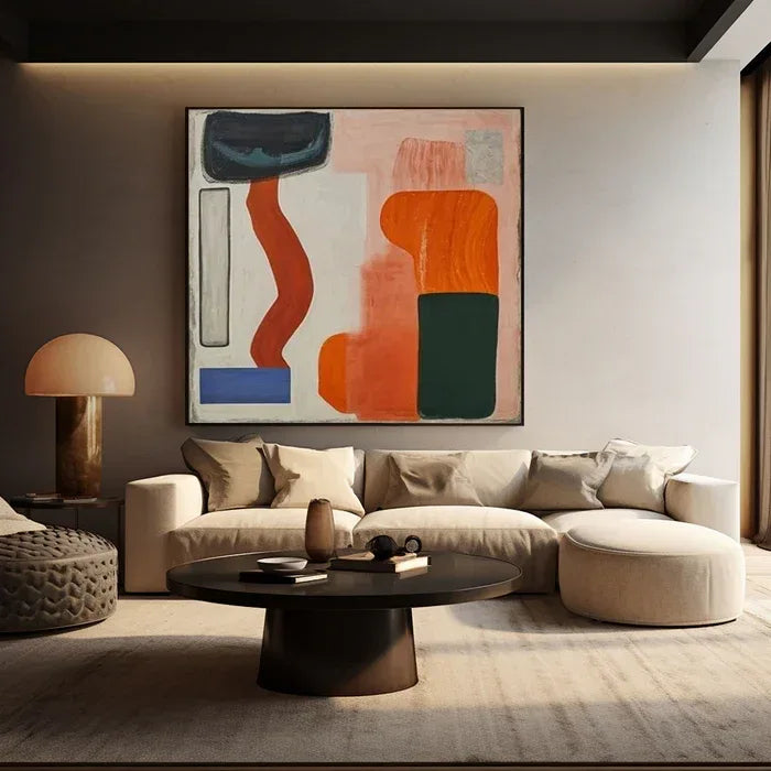 Modern Harmony - Geometric Abstract Color Block Oil Painting#AB14090