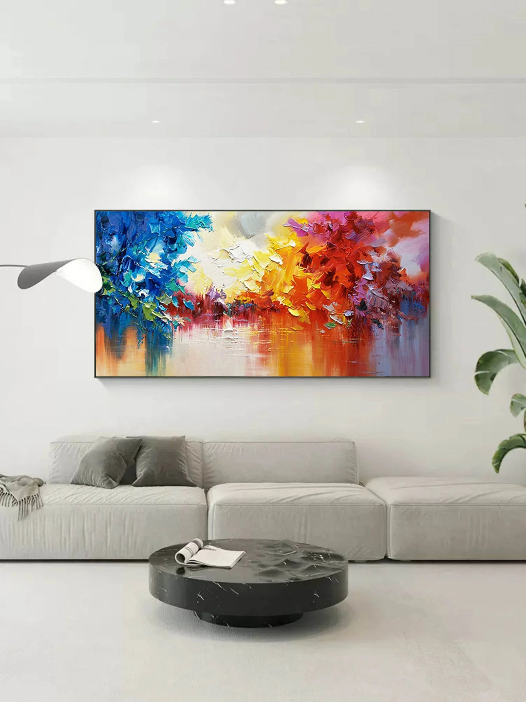 Colorful Reflections - Abstract Landscape Oil Painting Wall Art with Color Texture