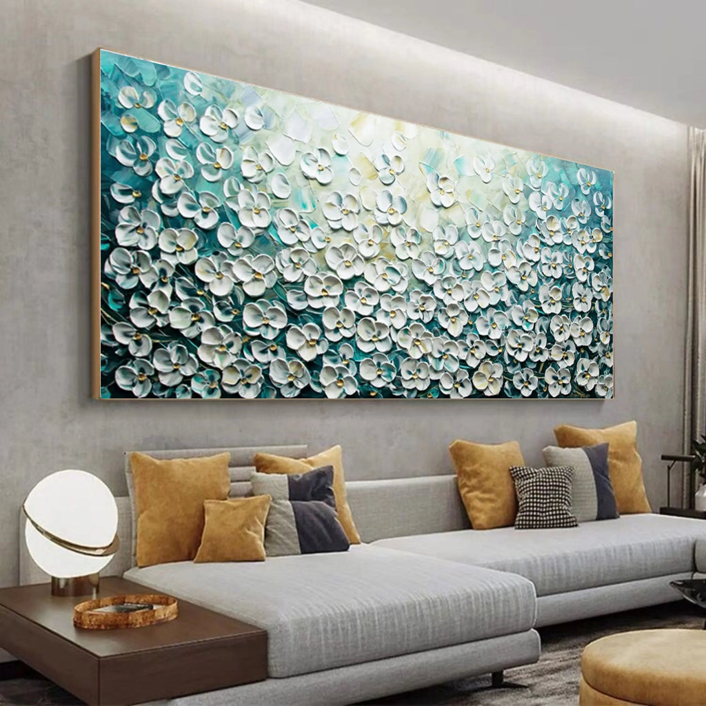 Floral Symphony-3D Blue and White Flower Sea Textured Abstract Wall Art#FL10062