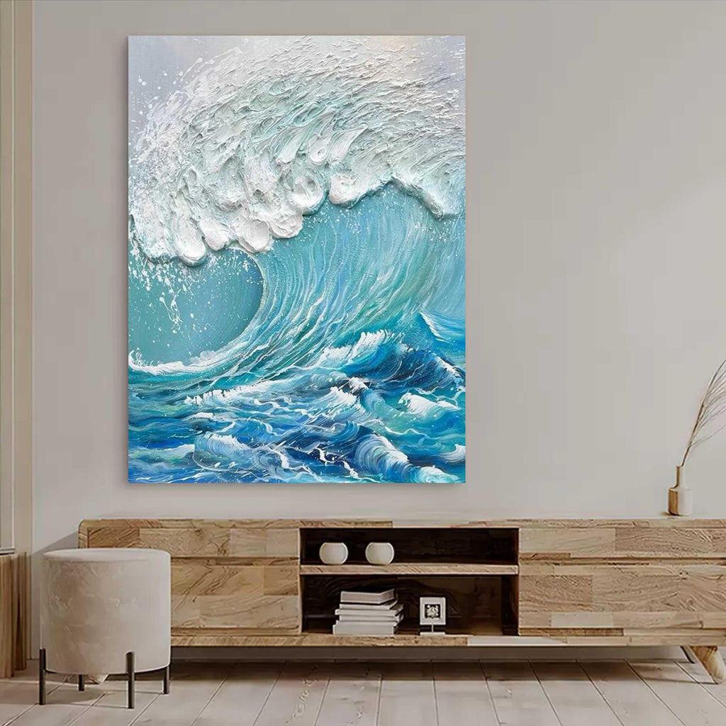 Ocean Symphony-Vertical Three-Dimensional Wave Textured Wall Art in Interior Design