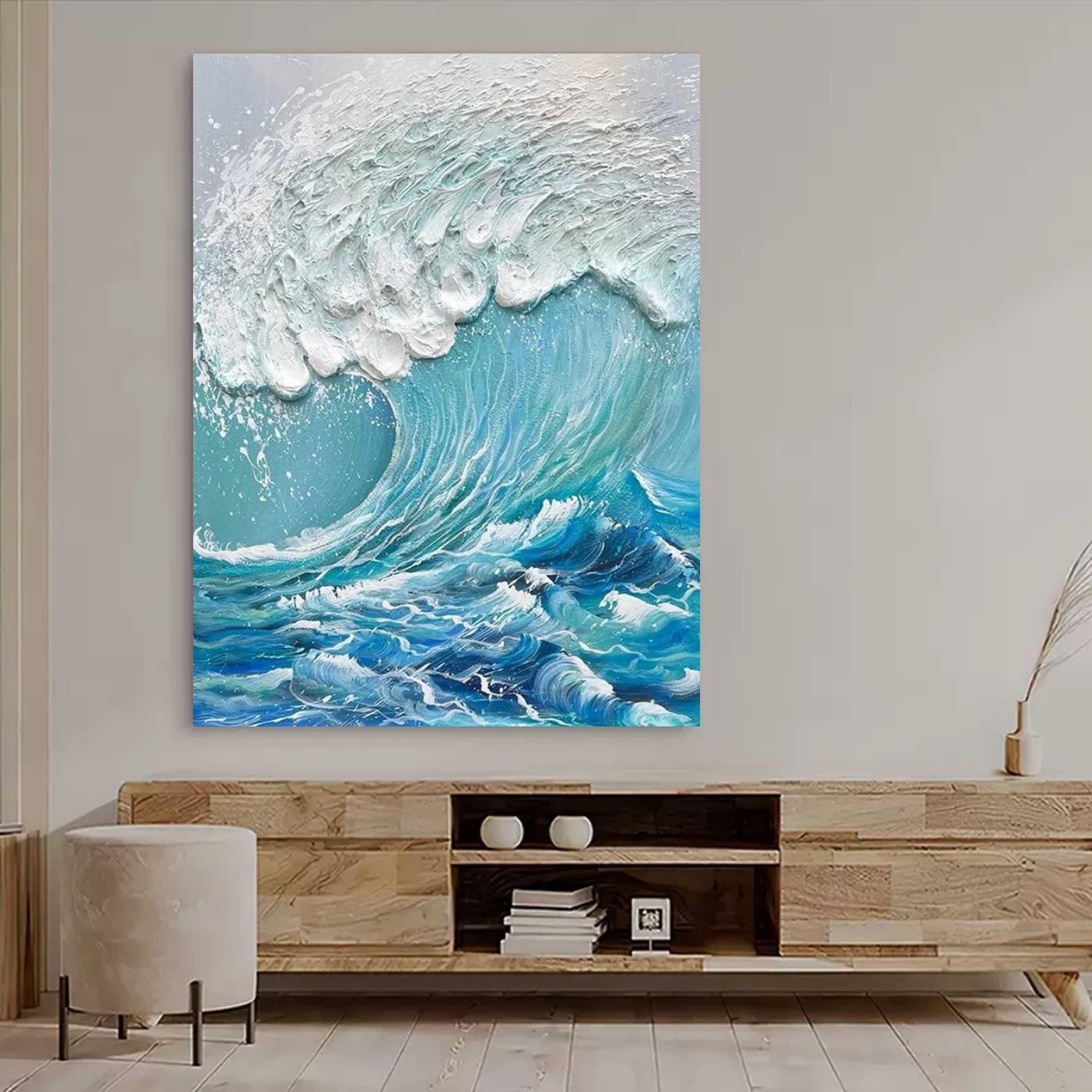 Ocean Symphony-Vertical Three-Dimensional Wave Textured Wall Art in Interior Design