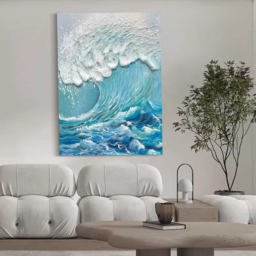 Ocean Symphony-Vertical Three-Dimensional Wave Textured Wall Art in Interior Design