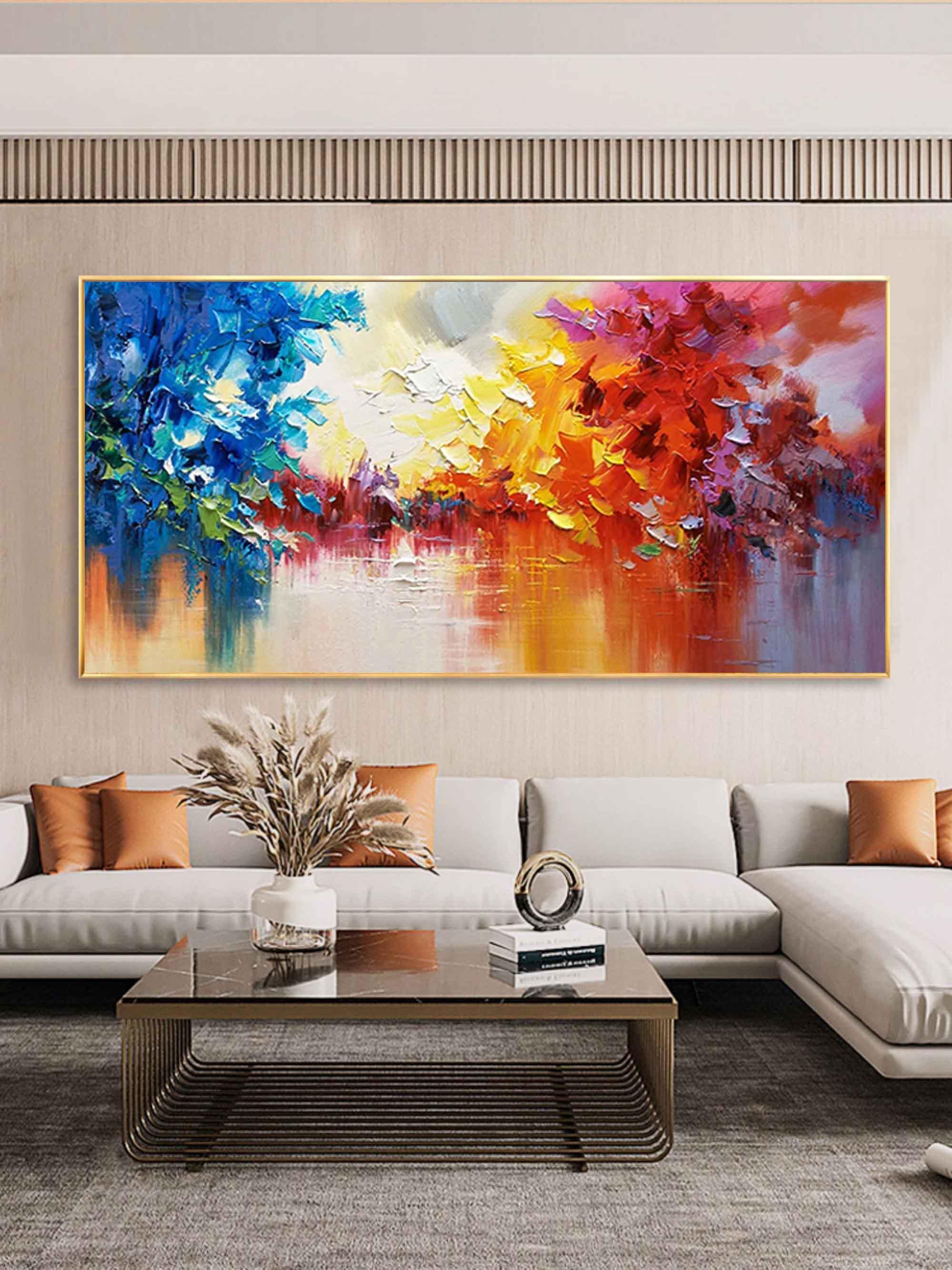 Colorful Reflections - Abstract Landscape Oil Painting Wall Art with Color Texture