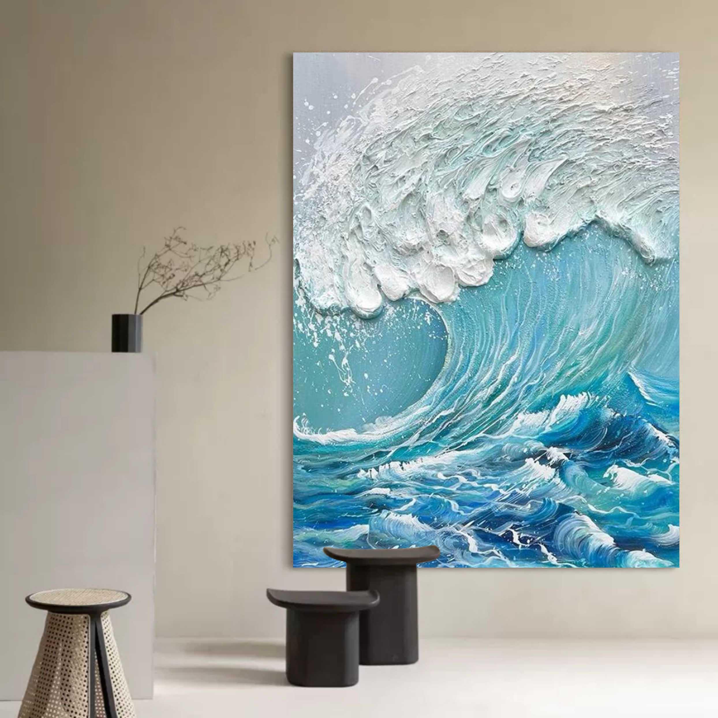 Ocean Symphony-Vertical Three-Dimensional Wave Textured Wall Art in Interior Design