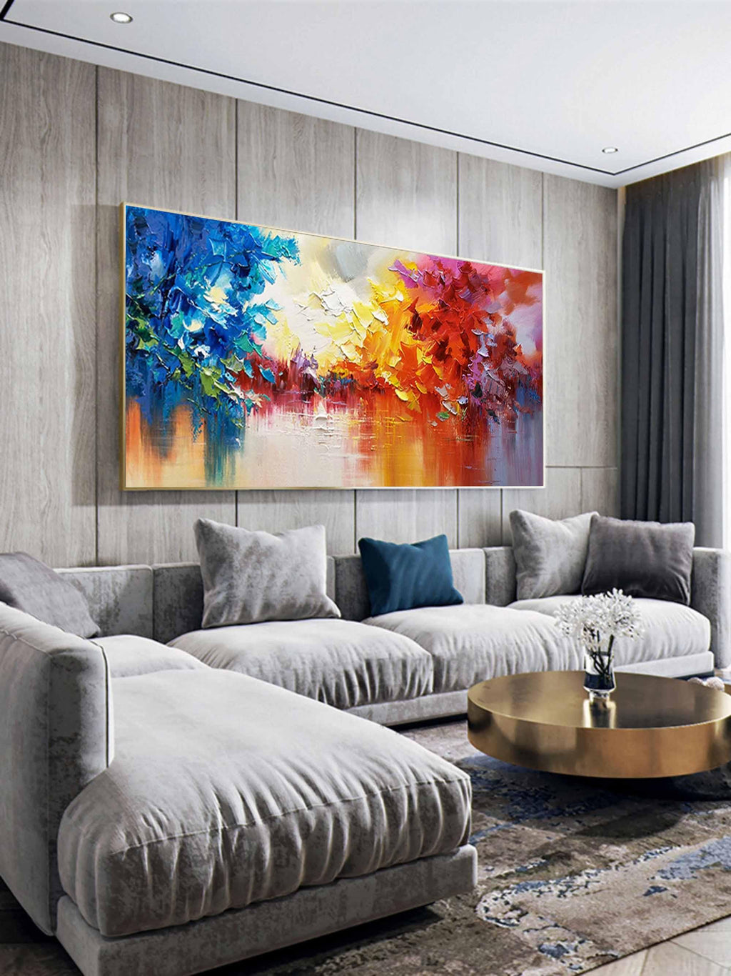 Colorful Reflections - Abstract Landscape Oil Painting Wall Art with Color Texture