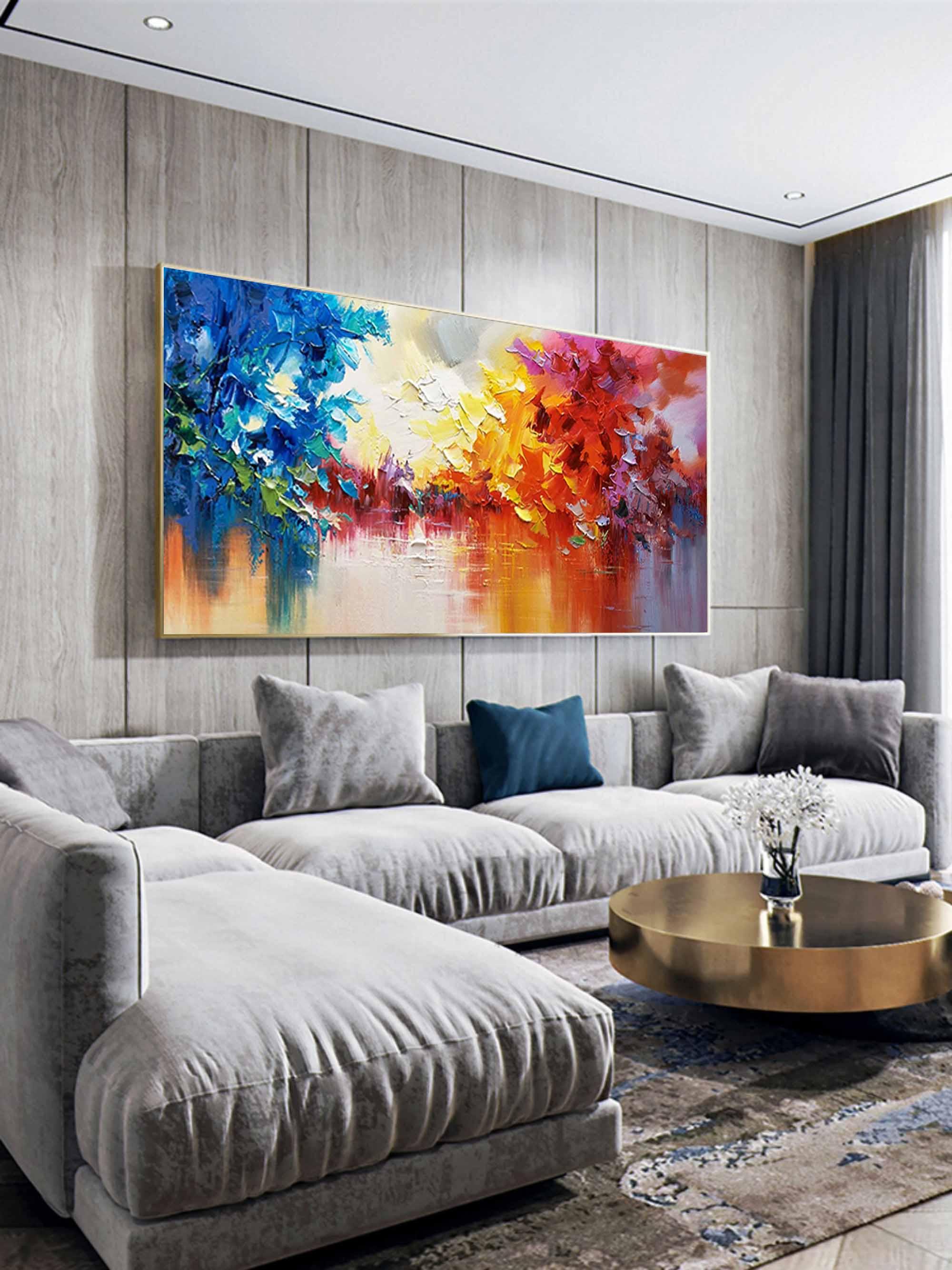 Colorful Reflections - Abstract Landscape Oil Painting Wall Art with Color Texture