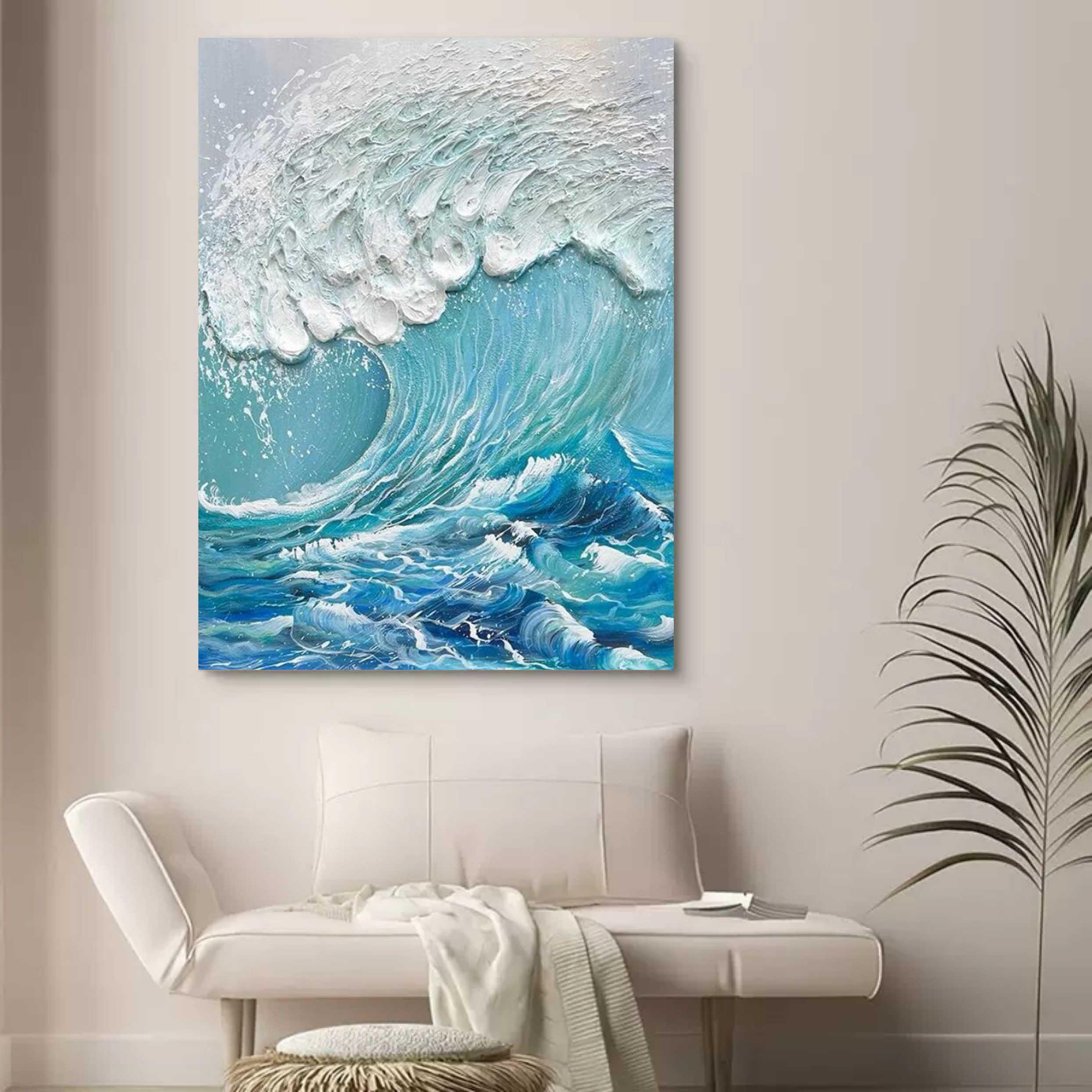 Ocean Symphony-Vertical Three-Dimensional Wave Textured Wall Art in Interior Design