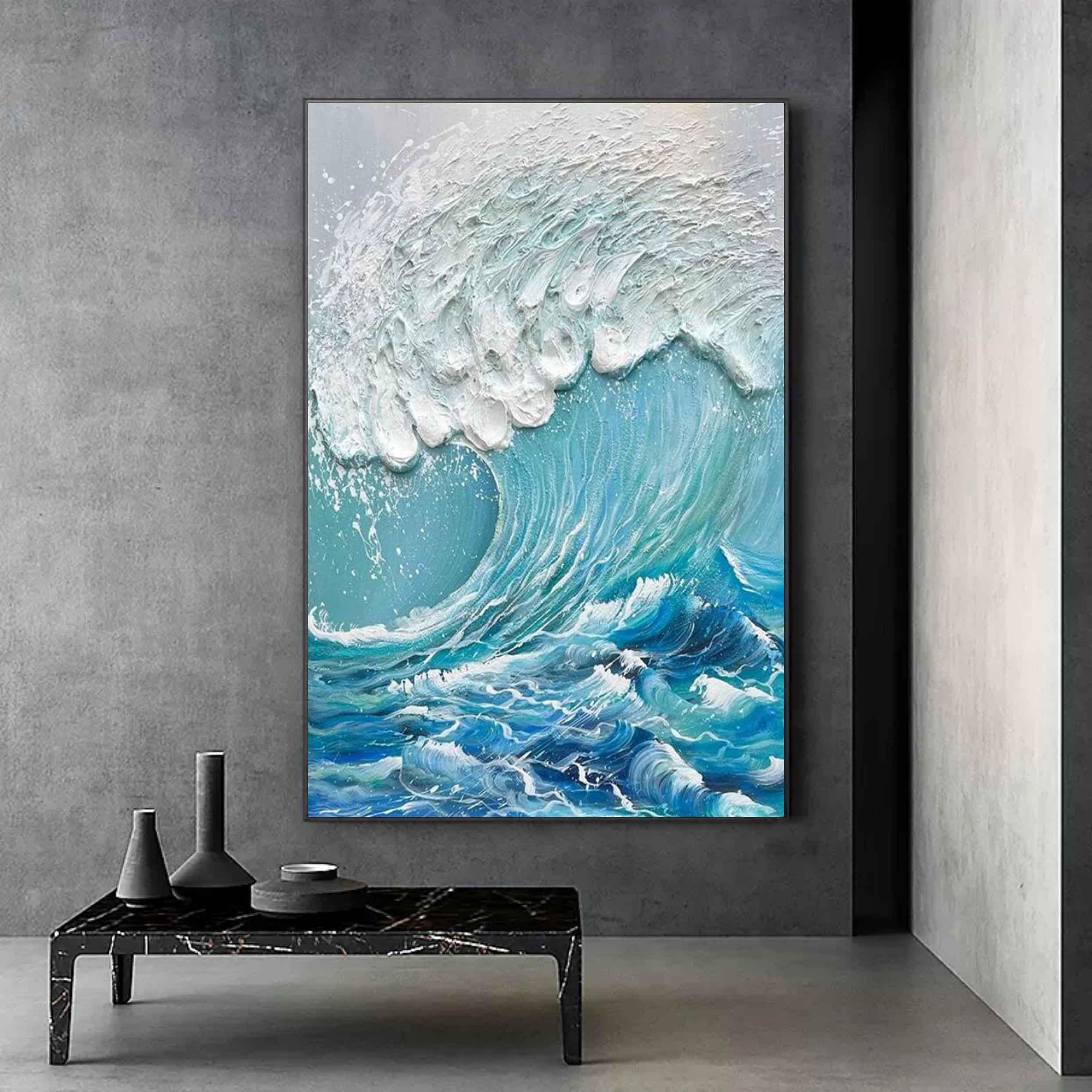 Ocean Symphony-Vertical Three-Dimensional Wave Textured Wall Art in Interior Design