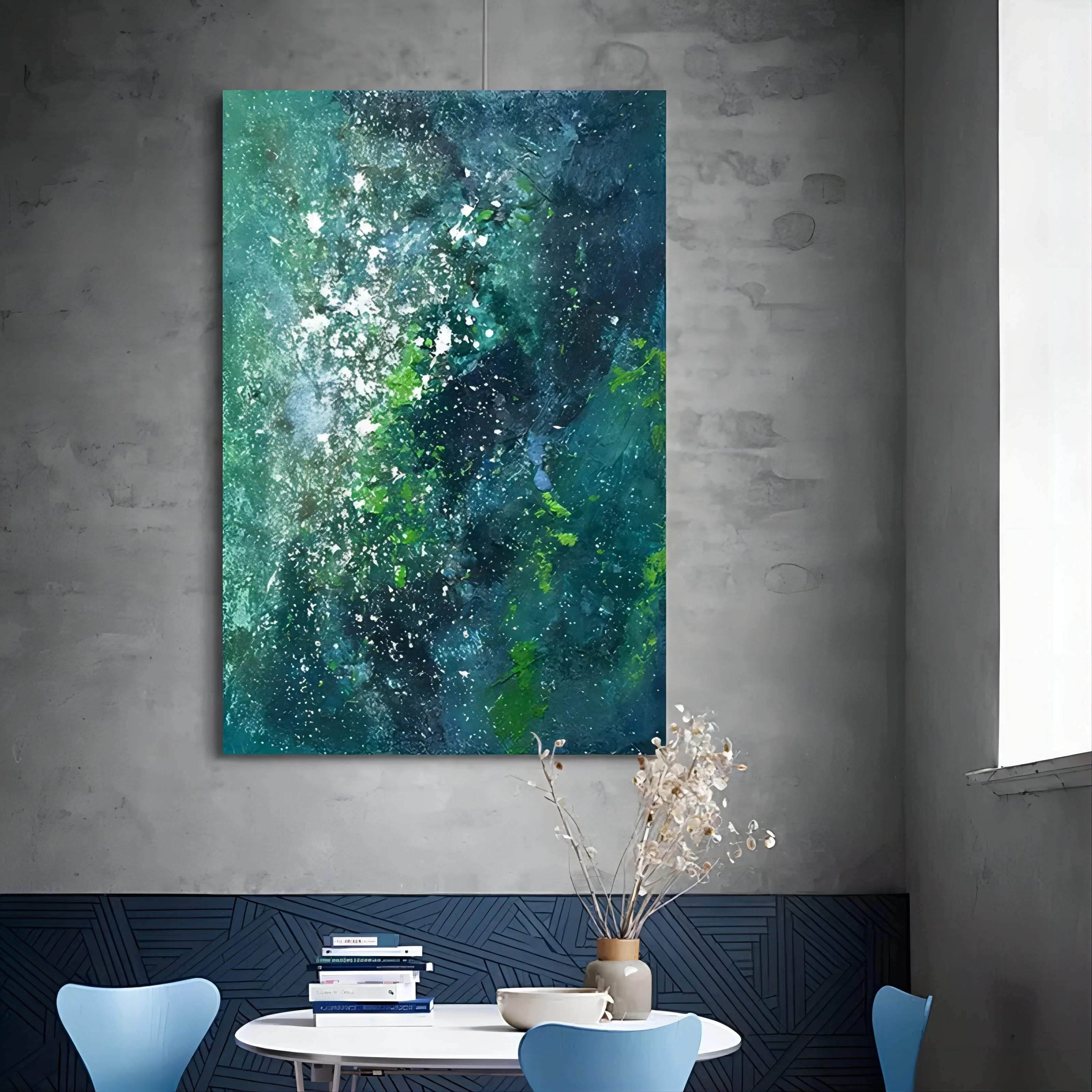 Emerald Cosmos-Hand-Painted Abstract Wall Art for Modern Interior Decoration