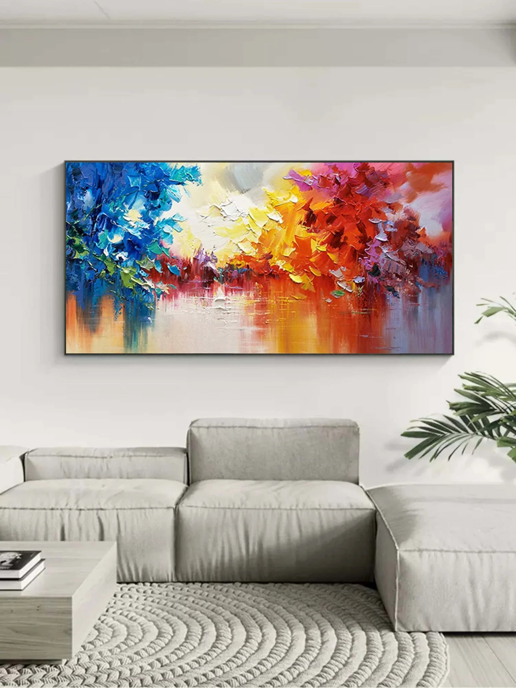 Colorful Reflections - Abstract Landscape Oil Painting Wall Art with Color Texture