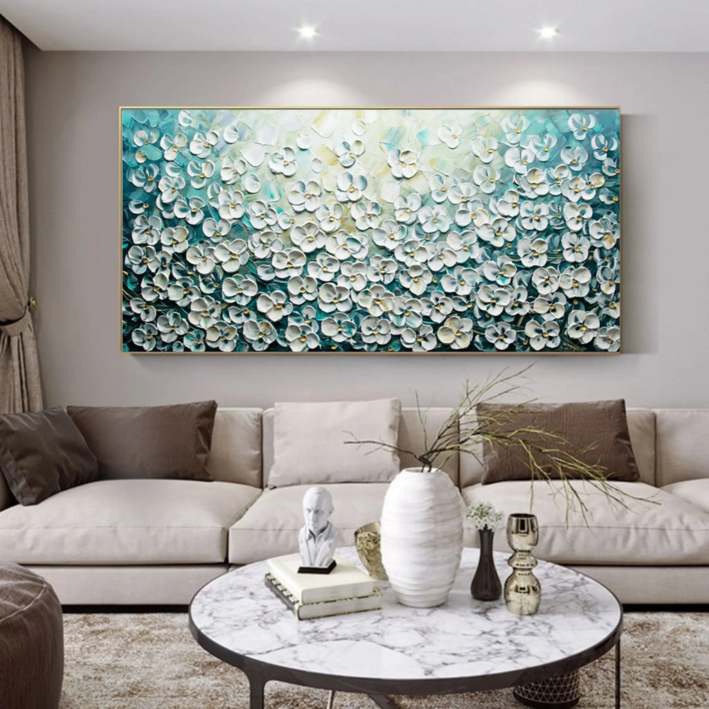 Floral Symphony-3D Blue and White Flower Sea Textured Abstract Wall Art#FL10062
