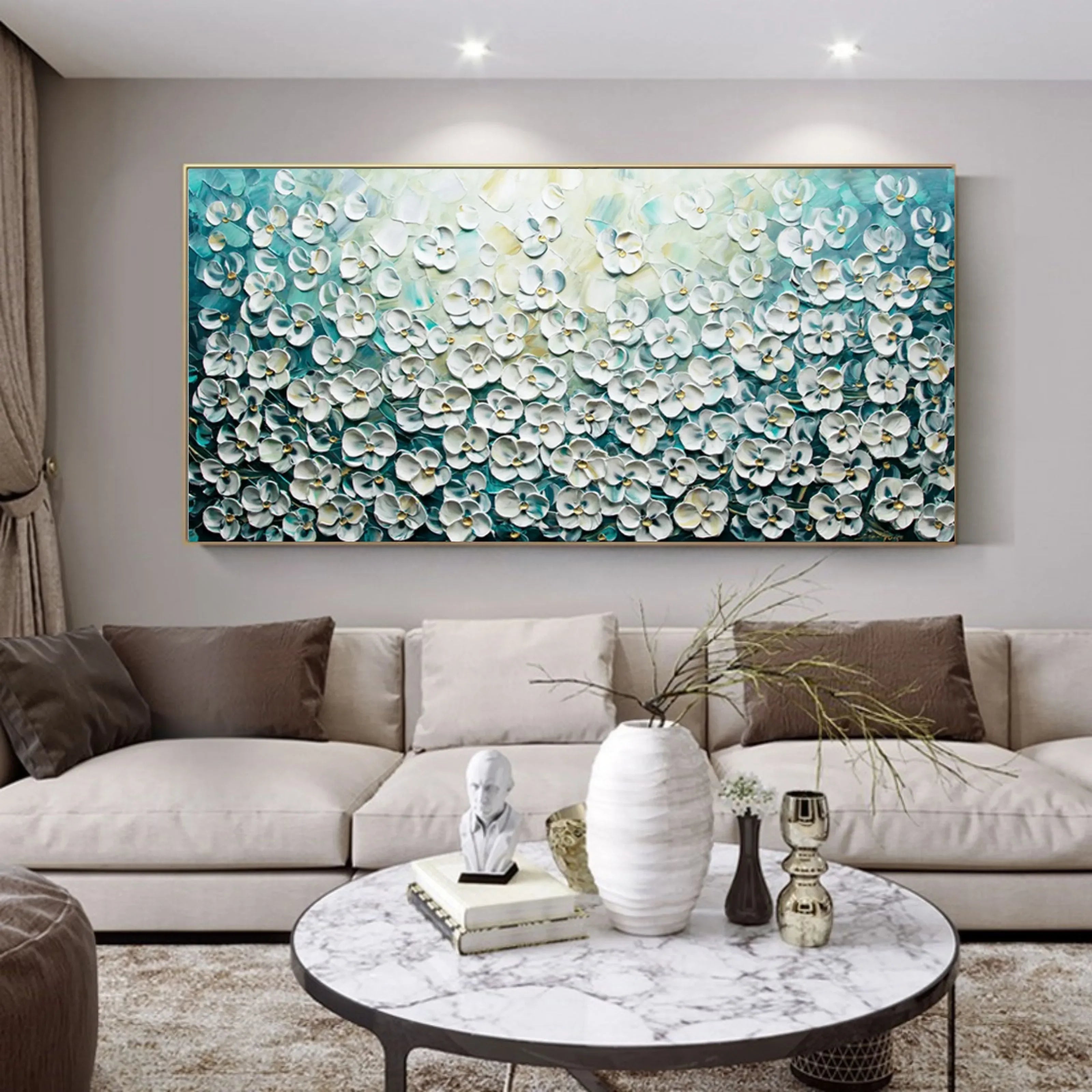 Floral Symphony-3D Blue and White Flower Sea Textured Abstract Wall Art#FL10062