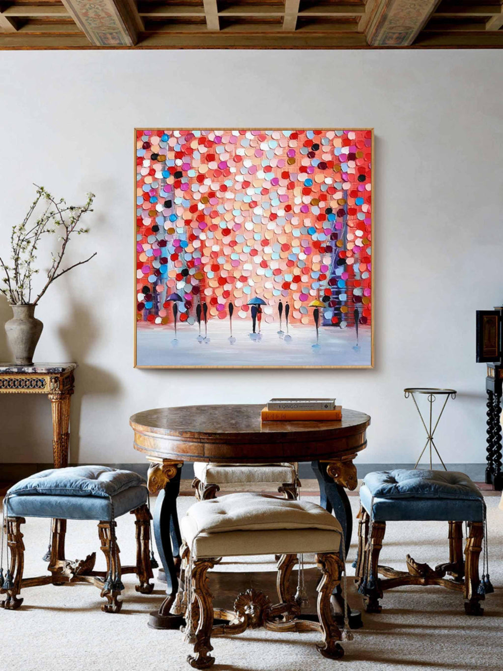Rain of Colors - Hand drawn Thick painted Rainy Color Abstract Wall Art