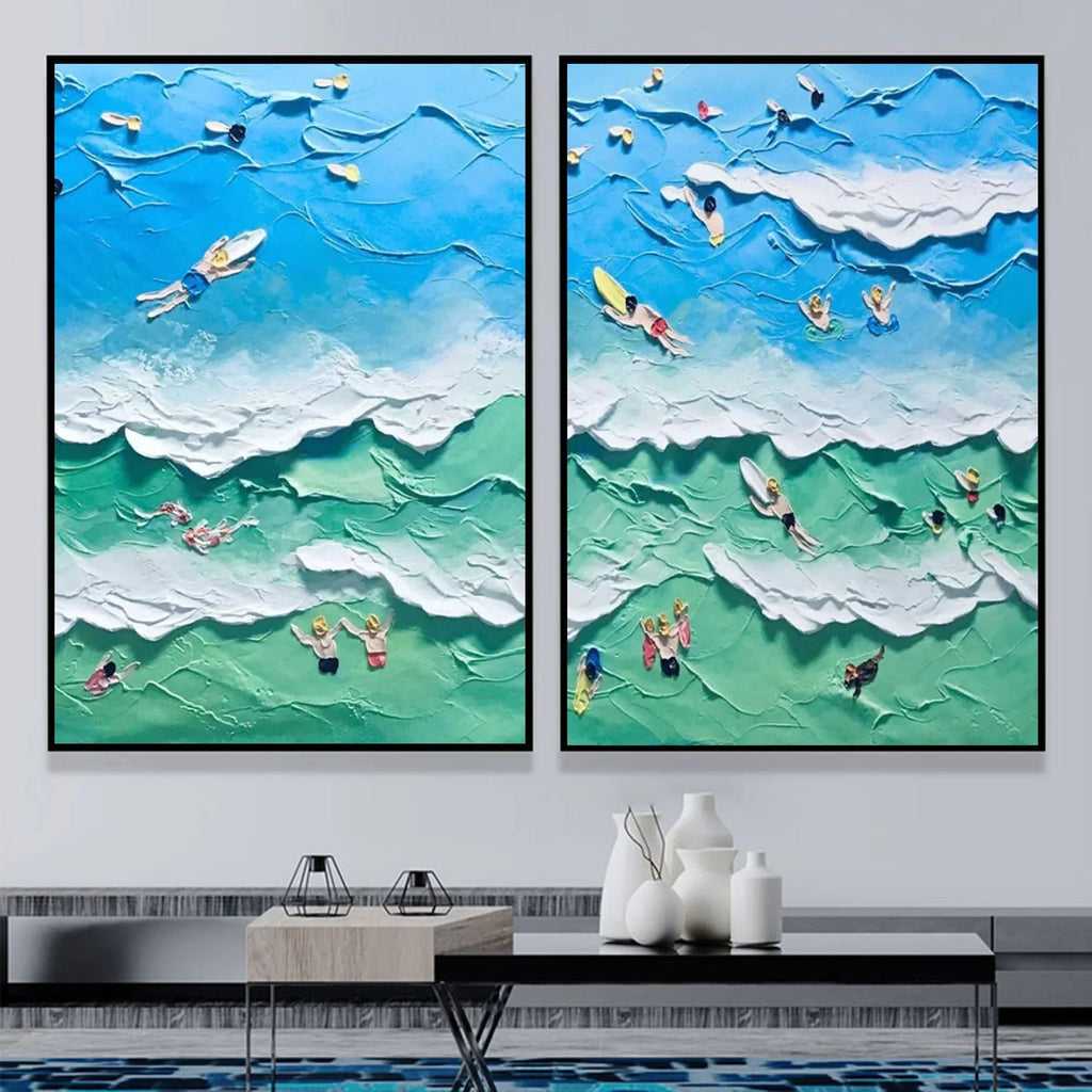 Ocean Vibes Surf Diptych Set Of 2-Modern Three-Dimensional Ocean Surfing Texture Wall Art