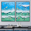 Ocean Vibes Surf Diptych Set Of 2-Modern Three-Dimensional Ocean Surfing Texture Wall Art