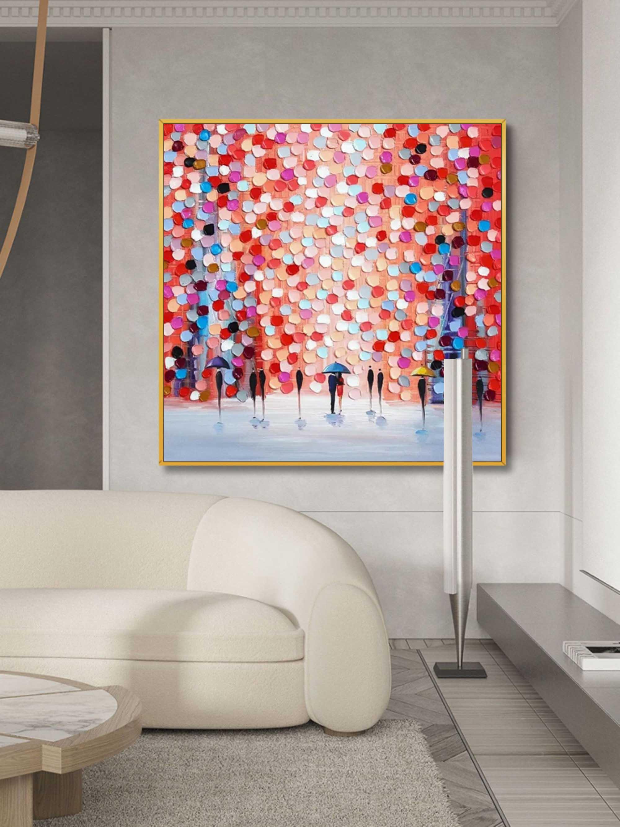 Rain of Colors - Hand drawn Thick painted Rainy Color Abstract Wall Art