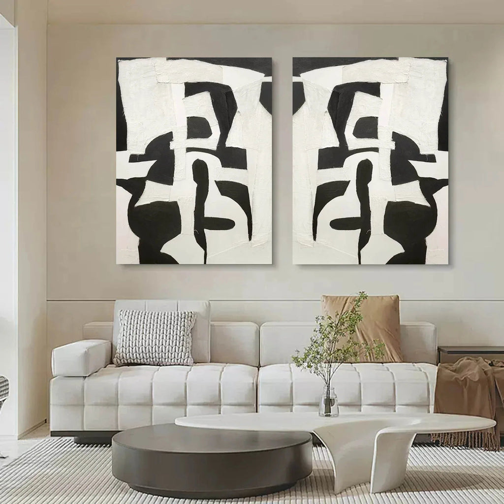 Monochrome Harmony SET OF 2-Modern Minimalist Abstract Geometric Block Wall Art