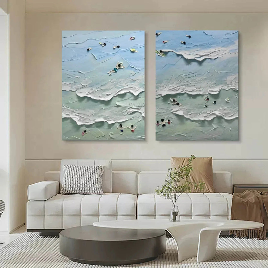 Ocean Serenity Diptych Art Set Of 2-Abstract Seaside Carnival Wall Art