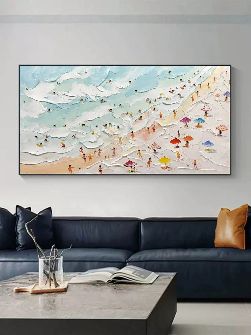 Beachside Bliss-Vibrant Seaside Scene Wall Art Created by Three-Dimensional Texture