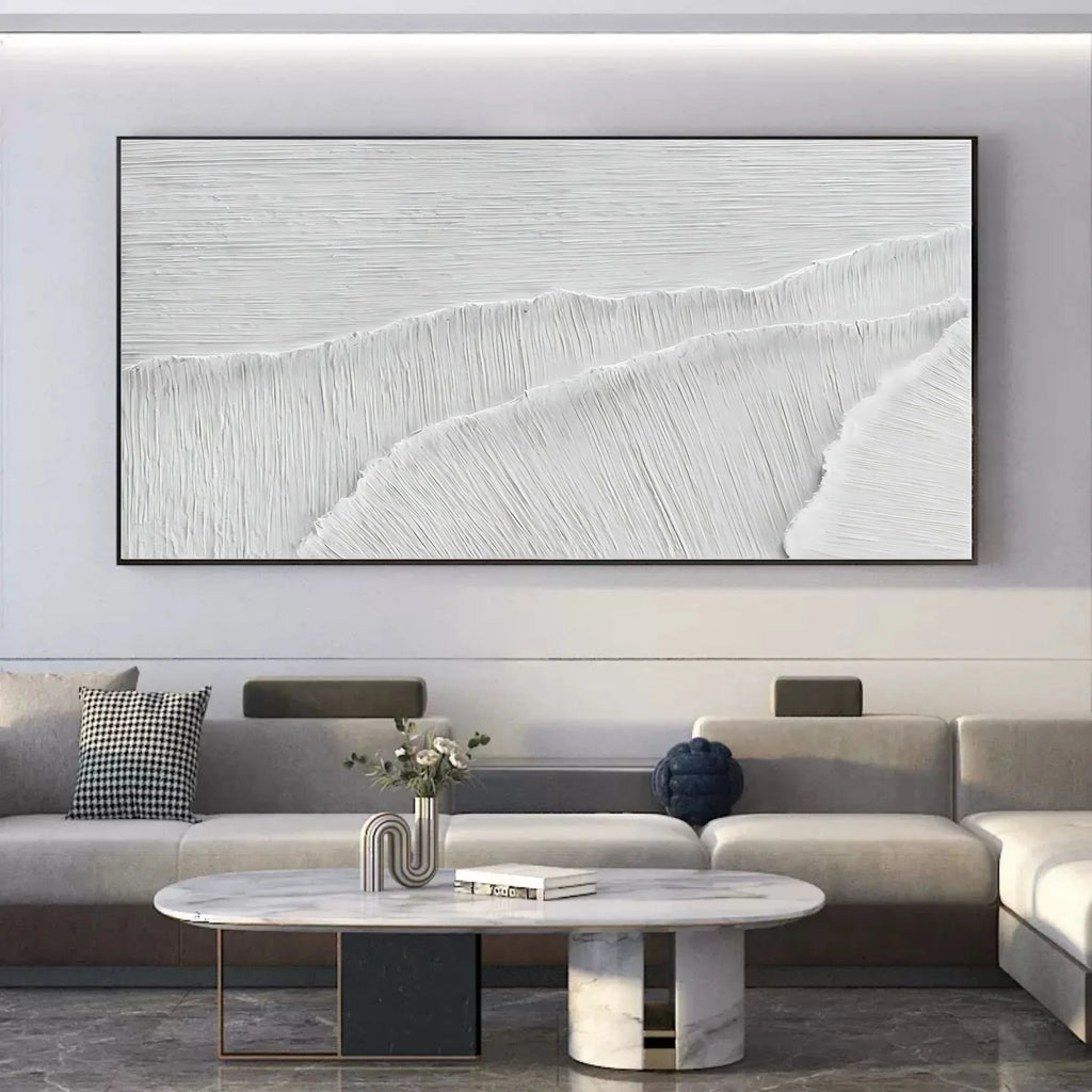 Ivory Serenity Horizons-Modern Minimalist Pure White Texture Abstract Wall Art