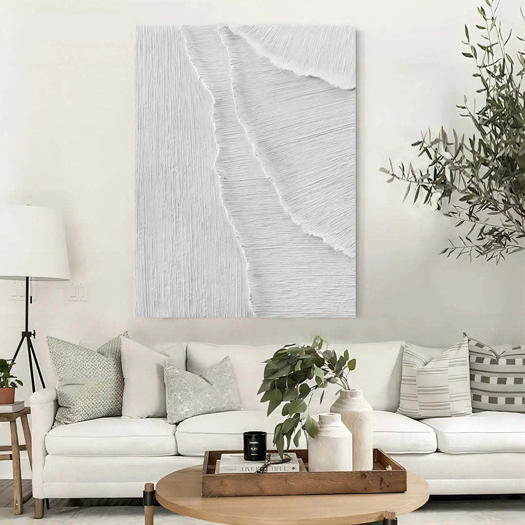 Minimalist Textured Layers-Minimalist Pure White Line Texture Wall Art