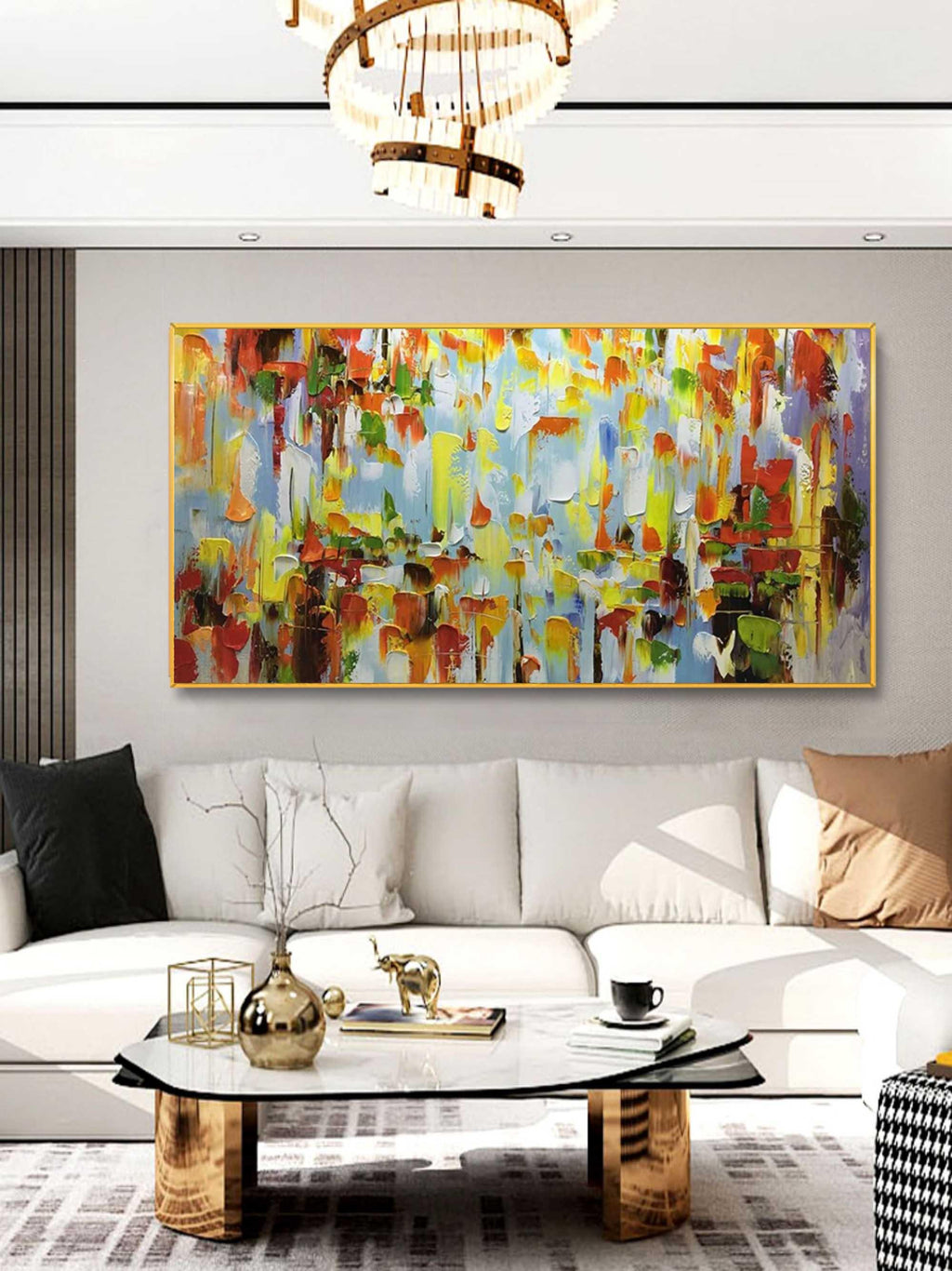 Color Symphony - Hand Drawn Thick Painted Abstract Colored Block Surface Oil Wall Art